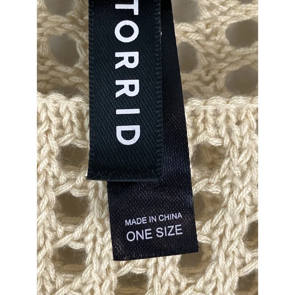 Torrid Crochet Knit Kimono Sweater OS Beige Open Knit Breathable Poncho Beach